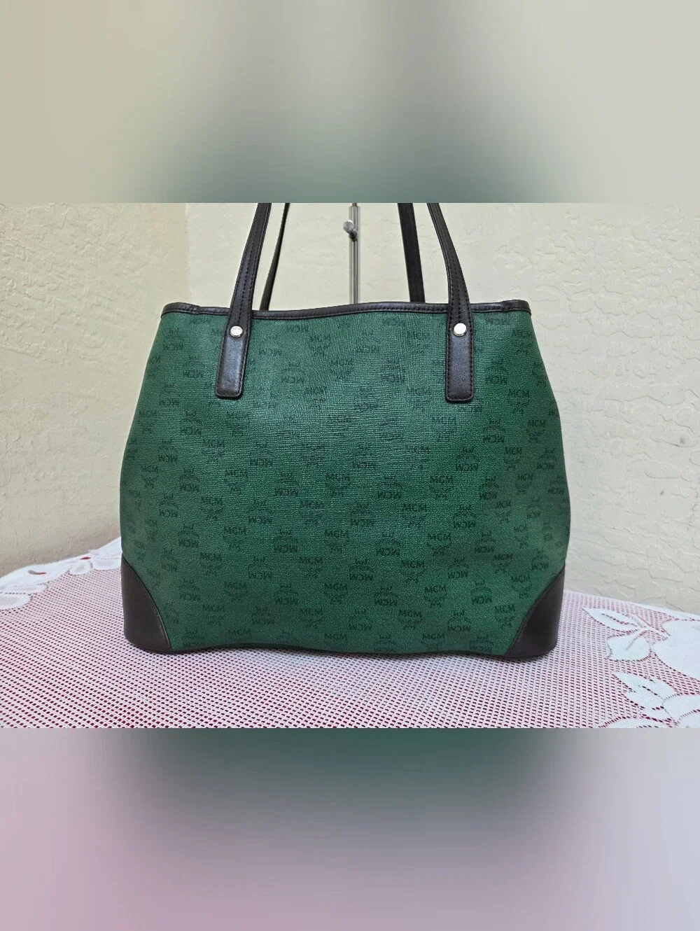 MCM Green Shopper Shoulder Tote Bag AUTHENTIC